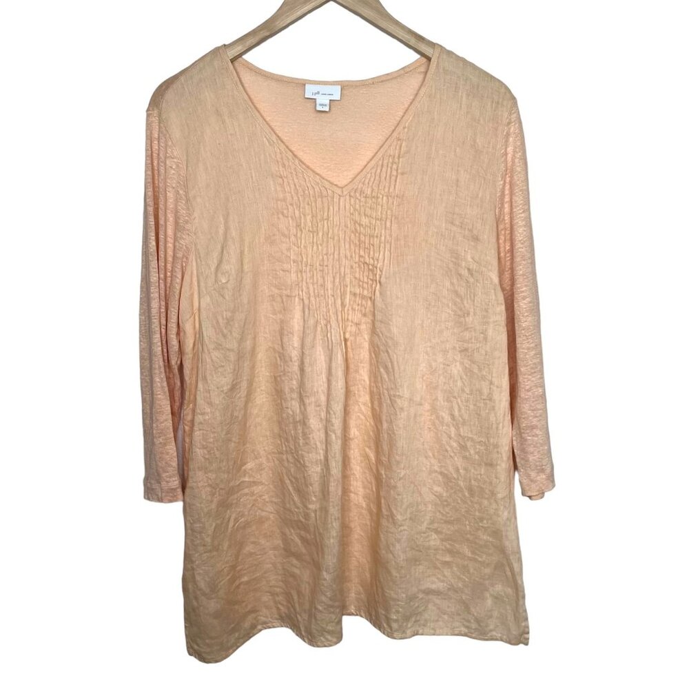 J. Jill womens large boho love linen peach 100% linen long sleeve v-neck top
